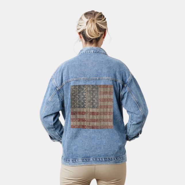 Trendy America flag Aztec Tribal Pattern Denim Jacket (Model)
