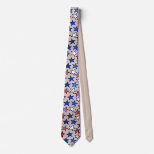 Trendy America Red White Blue Stars Beige  Neck Tie