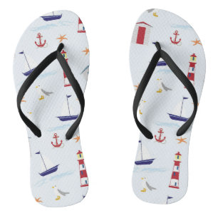Trendy Anchor Lighthouse Red Blue Flip Flops