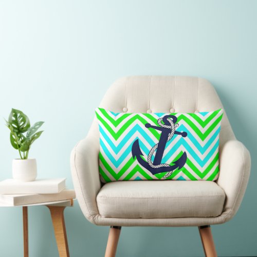 Trendy Anchor On Bright Summer Zigzag Pattern Lumbar Pillow