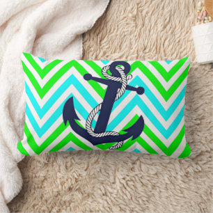 Trendy Anchor On Bright Summer Zigzag Pattern Lumbar Pillow