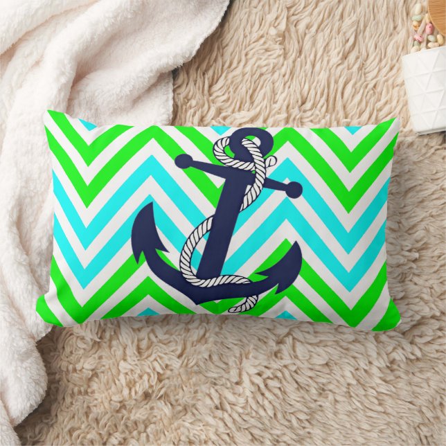 Trendy Anchor On Bright Summer Zigzag Pattern Lumbar Pillow (Blanket)