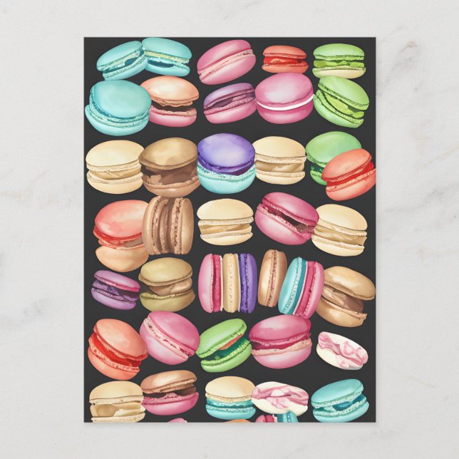 Trendy and Artistic Watercolor Macarons Pattern Postcard (Front)