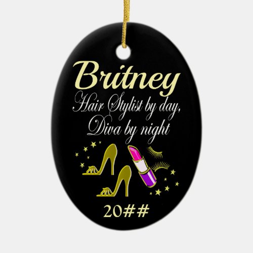TRENDY AND CHIC PERSONALIZED HAIR STYLIST CERAMIC ORNAMENT
