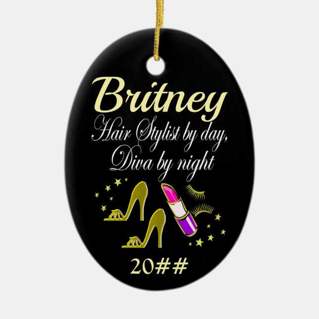 TRENDY AND CHIC PERSONALIZED HAIR STYLIST CERAMIC ORNAMENT (Front)
