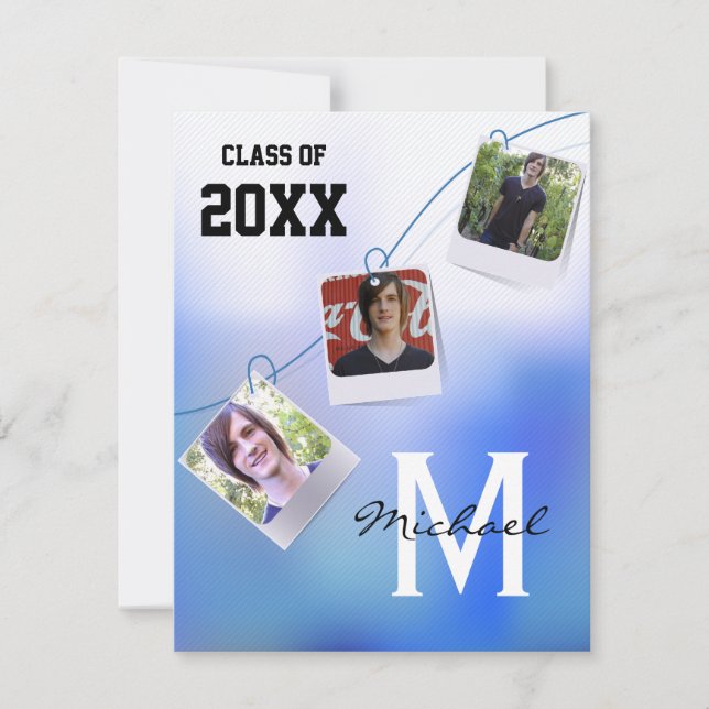 Trendy And Customizable Blue Ombre Photo Invite (Front)