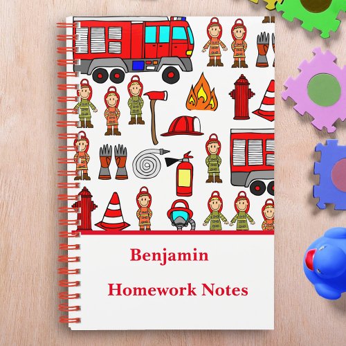 Trendy and Cute Red Fire Engine  Fire Fighters Notebook