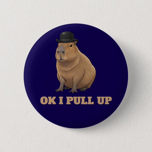 Trendy and funny Capybara meme design Button (Front)