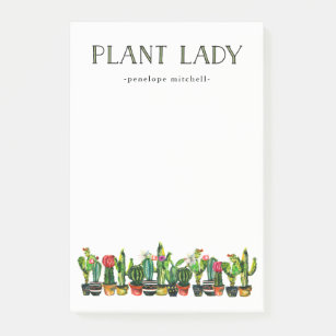 Trendy and Funny Plant Lady with Cactus Post-it Notes