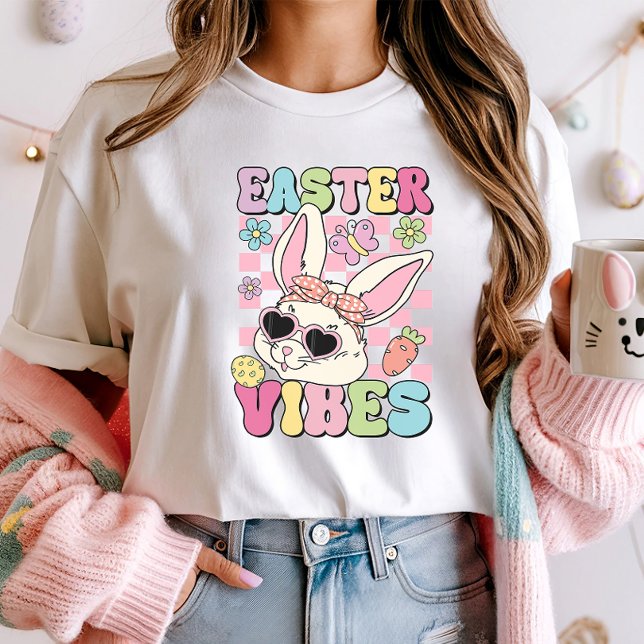 Trendy and Groovy Easter Vibes Bunny  T-Shirt (Creator Uploaded)