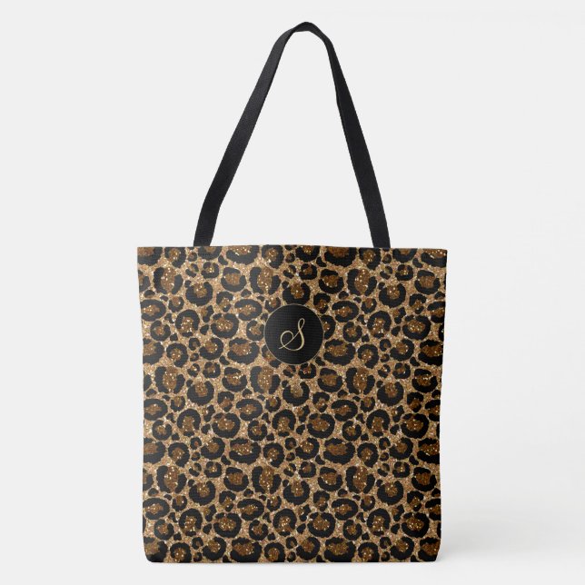 Trendy and stylish leopard print with glitters tote bag (Front)