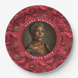 Trendy Anemones Flower Accent Happy Birthday Paper Plates
