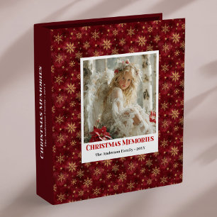 Trendy Angel Poinsettia Red Gold Christmas Album 3 Ring Binder