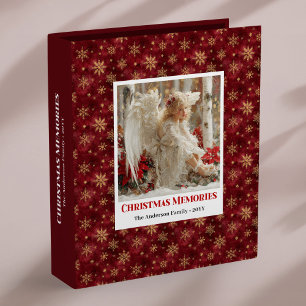 Trendy Angel Poinsettia Red Gold Custom Christmas  3 Ring Binder