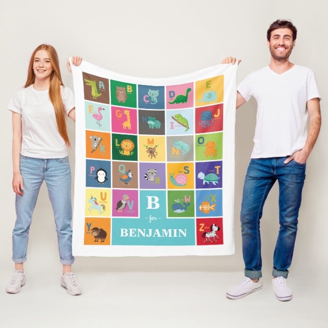 Trendy Animal Alphabet Kids Room Baby Nursery Fleece Blanket (In Situ)