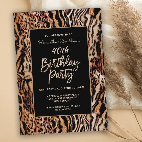 Trendy Animal Print 40th Birthday Party Invitation