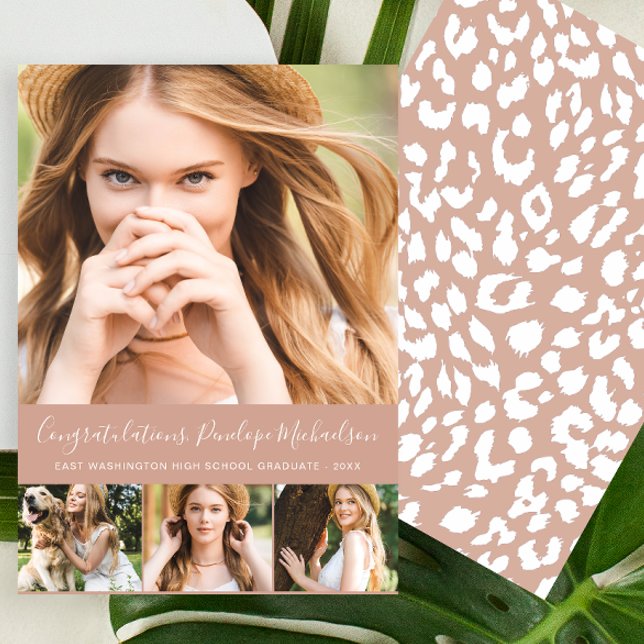 Trendy Animal Print Photo Collage Graduation Announcement (Creator Uploaded)
