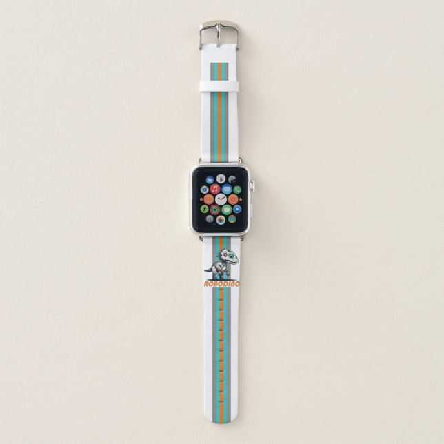 Trendy Animated Robot Dinosaur Illustration Apple Watch Band (Front)