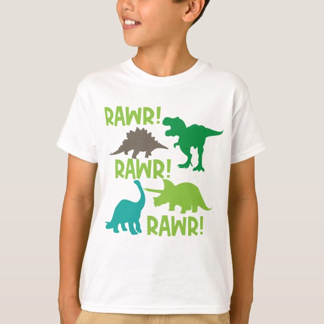 Trendy Apparel for Children; Dinosaur Print Kids T-Shirt (Front)
