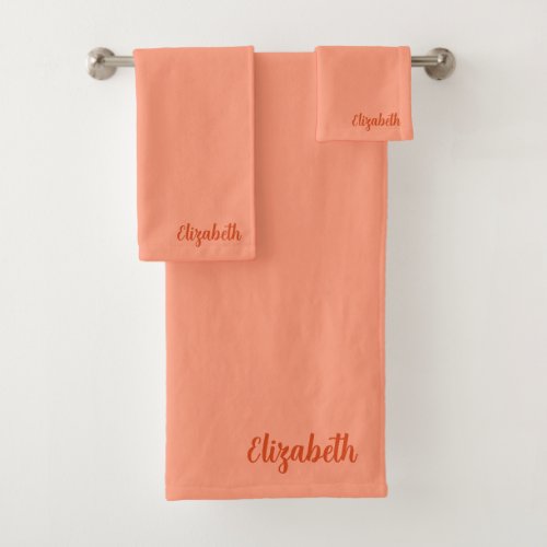 Trendy Apricot Elegant Hand Script Name Template Bath Towel Set