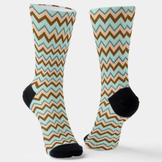 Trendy Aqua and Brown ZigZags Fun Socks