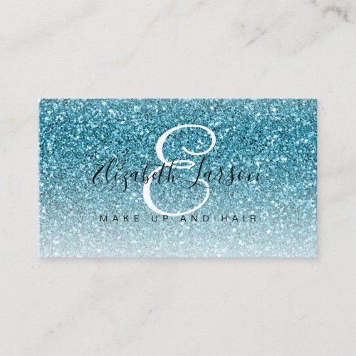 Trendy Aqua Blue Glitter Makeup Artist Hair Salon Business Card