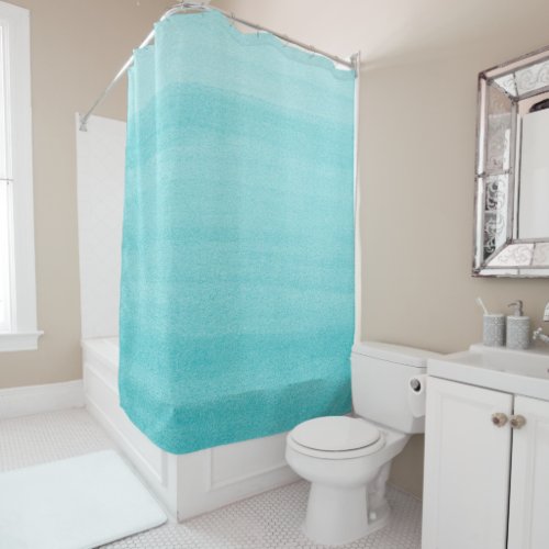 Trendy Aqua Blue Ombre Watercolor Pattern Shower Curtain
