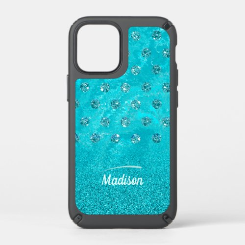 Trendy aqua imitation rhinestone and glitter desig speck iPhone 12 mini case