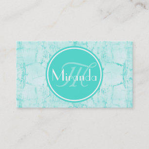 Trendy Aqua Mint Crackle Pattern With Monogram Business Card