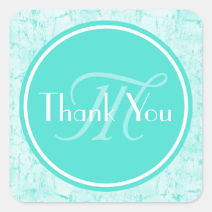 Trendy Aqua Mint Thank You With Monogram Square Sticker
