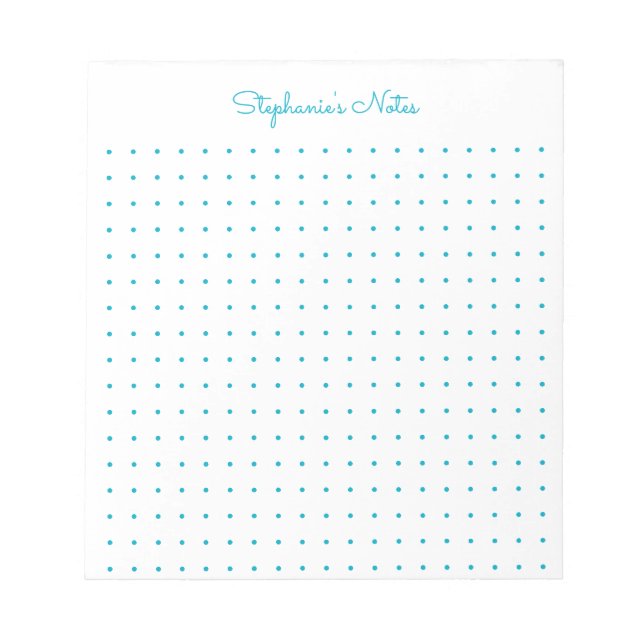 Trendy Aqua Personalized Dot Grid Notepad (Front)