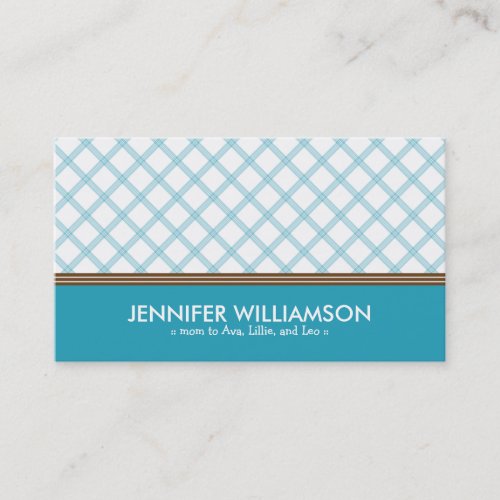 Trendy Aqua Plaid Mommy Calling Card Business Card