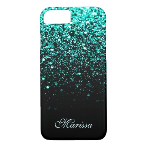 Trendy Aqua Teal Green Glitter Black iPhone 87 Case