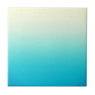 Trendy Aqua Teal to Vintage White Ombre Gradient Ceramic Tile