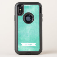 Trendy Aqua Turquoise Rolled Ink OtterBox Defender iPhone X Case