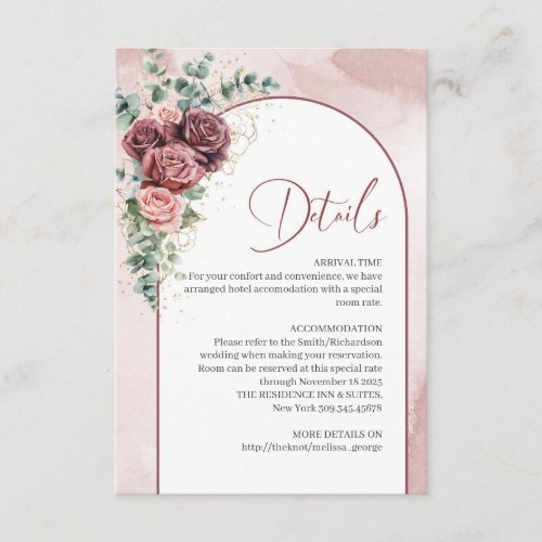 Trendy arch burgundy and blush floral details card