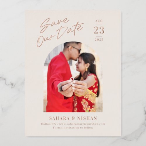 Trendy Arch FOIL Wedding Save The Date Postcard