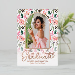 Trendy Arch Photo on Floral Graduation Party Foil Invitation