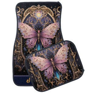Trendy Art Deco Purple Pink Gold Butterfly Car Floor Mat