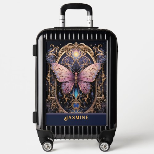Trendy Art Deco Purple Pink Gold Butterfly Luggage