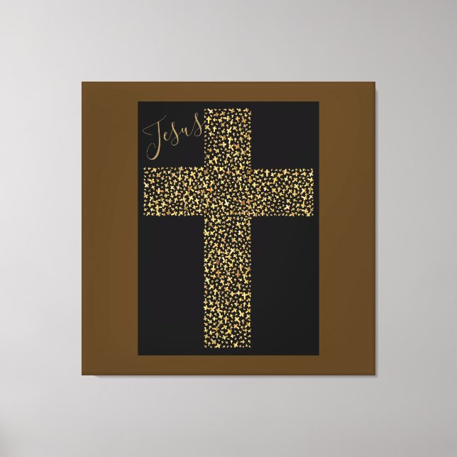 Trendy Art Image Jesus Gold Cross Brown Canvas Print (Front)