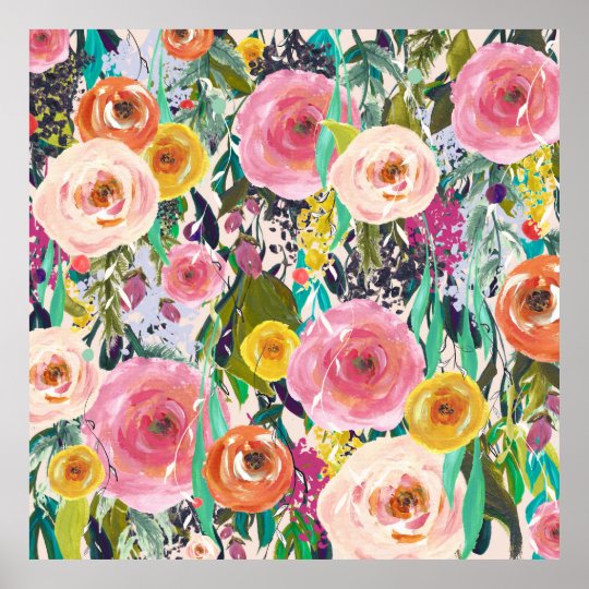 Trendy Art Painted Flowers Poster Art Print | Zazzle.com