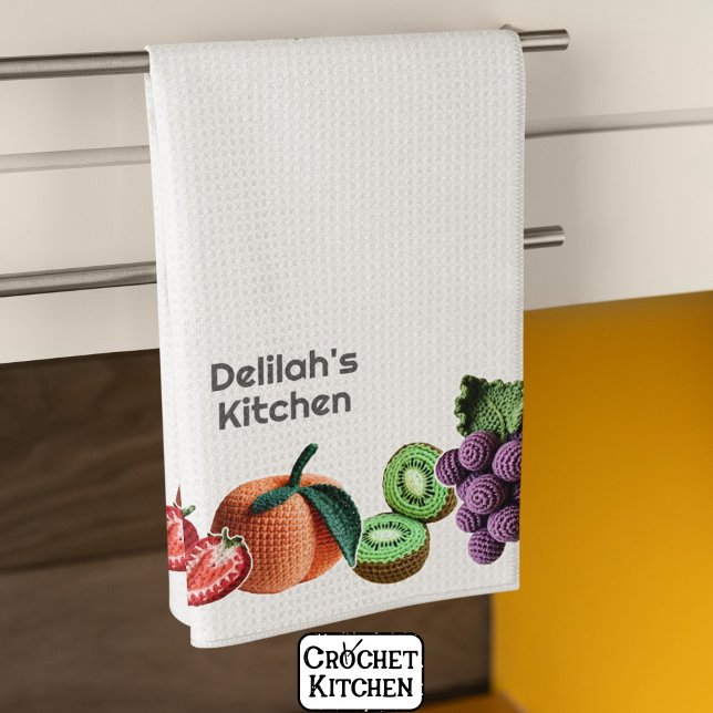 Trendy Artistic Rainbow Crochet Fruit Collage Kitchen Towel (Creator Uploaded)