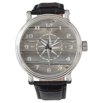 Trendy Authentic Looking Wood Nautical Compass Watch by FUNNSTUFF4U at Zazzle