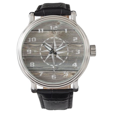 Trendy Authentic Looking Wood Nautical Compass Watch