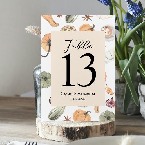 Trendy Autumn Colorful Pumpkin  Table Number