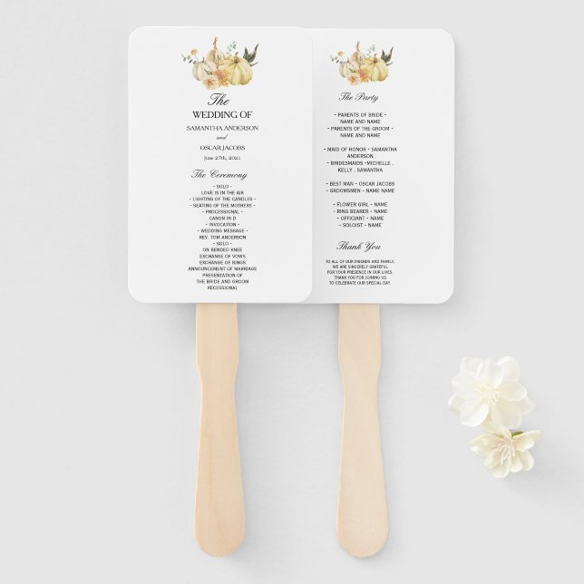 Trendy Autumn Watercolor Pumpkin & Flowers Hand Fan (Front and Back)