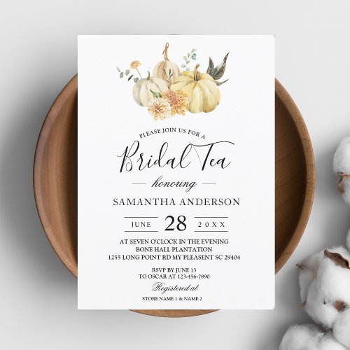 Trendy Autumn Watercolor Pumpkin  Flowers Invitation