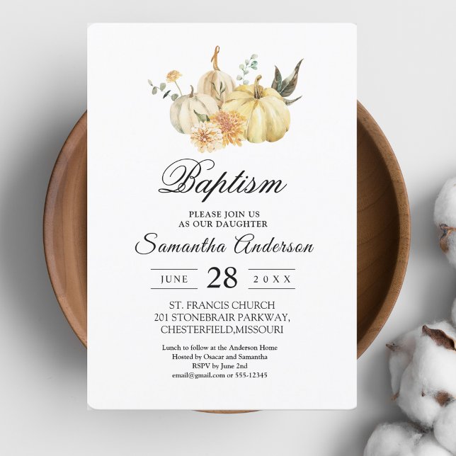 Trendy Autumn Watercolor Pumpkin & Flowers Invitation (Creator Uploaded)