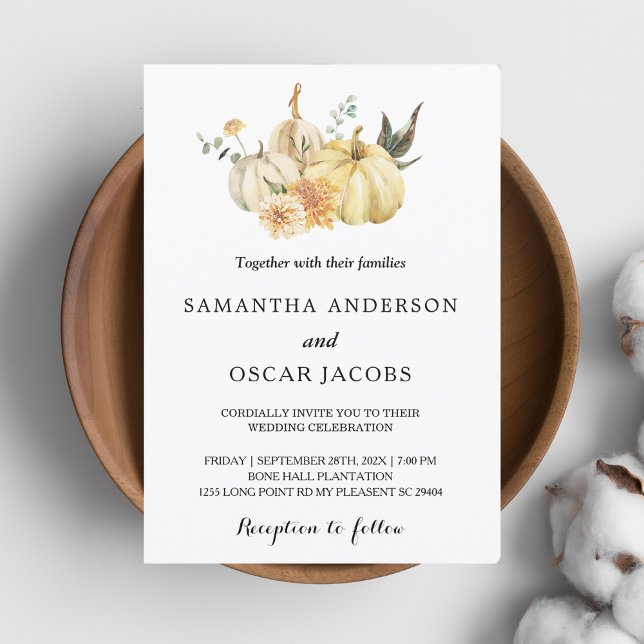 Trendy Autumn Watercolor Pumpkin & Flowers Invitation (Creator Uploaded)